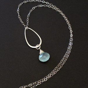 Sterling Silver and Aqua Blue Chalcedony Necklace - Brand new